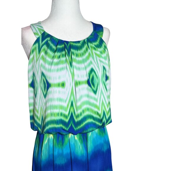 Donna Ricco 10 Tropical Ikat Sleeveless Maxi Dress Boho Style Vacation Summer - Picture 2 of 11